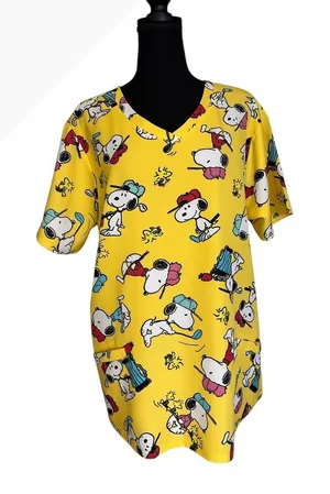 Peanuts Yellow Snoopy Print Casual T-Shirt Dress 2XL thumbnail 1