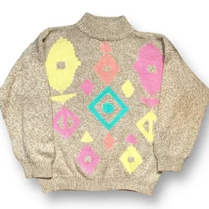 Vintage‎ 90s Sweater Geometric Multicolor Cropped Yellow Neutral Pullover Knit thumbnail 1