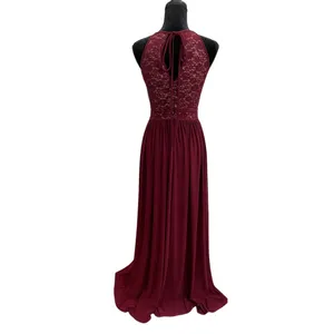 Formal Burgundy Maroon Floor Length Sleeveless Halter Maxi Dress thumbnail 2