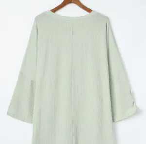 NEW Pale Green Ribbed Oversized Slouchy Roll Tab Sleeve Top Size Small thumbnail 9