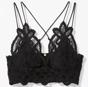 Free People Black Crochet Lace Strappy Crop Bralette Top Cami thumbnail 3