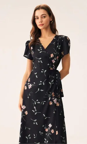RIHOAS Black Floral Wrap Maxi Dress thumbnail 6