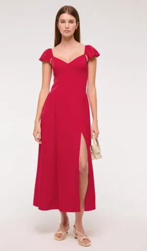 Abercrombie Red Midi Dress Flutter Sleeves thumbnail 1