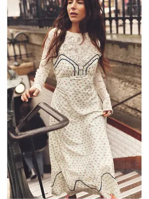 Free People Dainty Western Prairie Sweet Hearts Midi Dress in Ivory Combo Large thumbnail 6