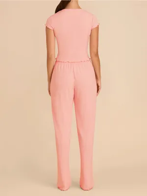 Birdy Grey Pink Ribbed Short Sleeve Pajama Set thumbnail 7