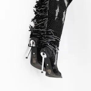 Azalea Wang Crewe Black Silver Crystal Embellished Fringe Western Boots Shoes 6 thumbnail 5