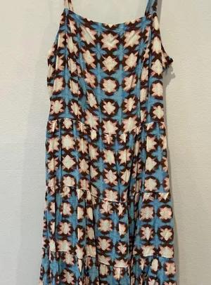 Source Unknown Blue and Brown Patterned Midi Dress Black Size M thumbnail 1