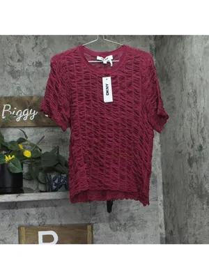 NWT DKNY Textured Ruched Superfine Texture Top P52SAW83 Beet Red L thumbnail 5
