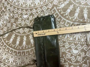 Olive Green Chain clutch Shoulder Bag with Antique Brass Hardware thumbnail 4