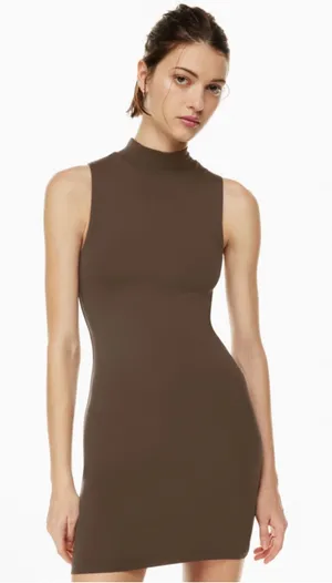 Aritzia Babaton Countour Brown Dress Mock Neck Medium thumbnail 1