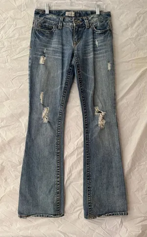 90’s Y2K Aeropostale Low Rise Hailey Flare Light Blue Ripped Flare Jeans thumbnail 1