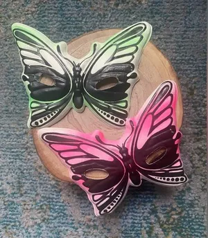 Vintage dead stock plastic butterfly green and pink Halloween costume face masks thumbnail 1