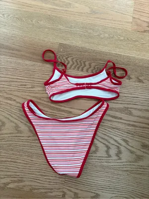 Frankie's Bikinis Red and White Striped Two-Piece Swim Set thumbnail 3