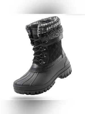 Women's Black Quilted Winter Lace-Up Boots with Knit Collar Size 6 thumbnail 3