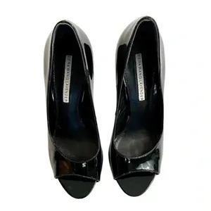 Vera Wang Lavender Nadia Black Open Toe Leather Heel Pumps Size 6 thumbnail 4
