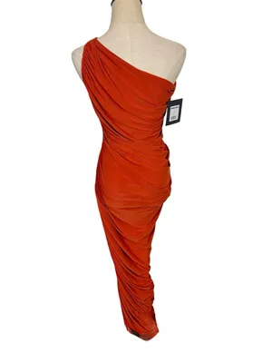 NEW NWT Norma Kamali Diana Gown One Shoulder Ruched Bodycon Maxi Dress Cinnamon thumbnail 3