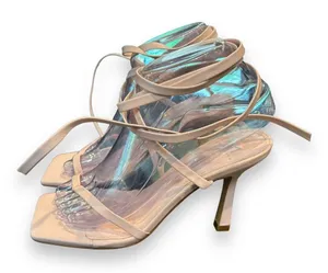 MARC FISHER‎ Womens Beige Dominic Square Toe Stiletto Leather Thong Sandals 6M thumbnail 1