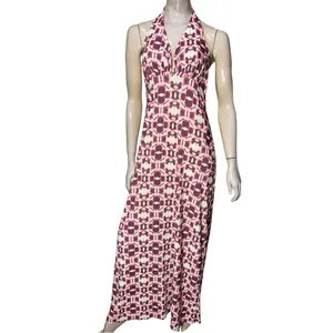 Talk to Angels Women’s Size M Red Maroon White Geo Print Long Maxi Halter Dress thumbnail 2