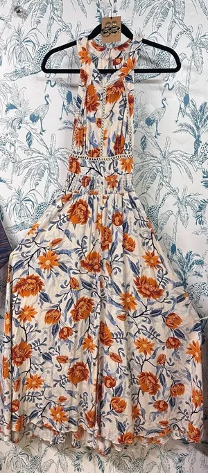 Abel the label Elegant Floral Maxi Dress in Orange and Blue thumbnail 1