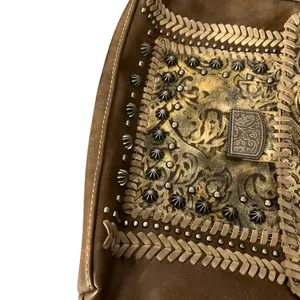 Montana West Studded Tooled Faux Leather Top Handle & Shoulder Strap Cowgirl Bag thumbnail 10