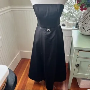 Black Strapless Corset Back Evening Gown Rhinestone Belt Tulle Skirt Small thumbnail 4