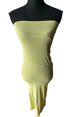 See You Monday Strapless Ribbed Lime Green Bodycon Dress thumbnail 1