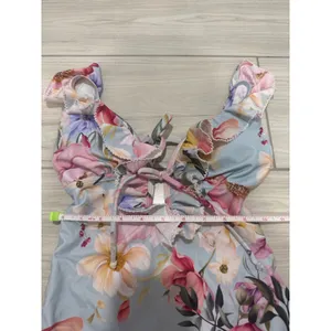 Cupshe Floral Ruffle One Piece Swimsuit Blue Pink Lace Up V-Neck Small NWT thumbnail 4