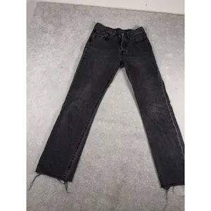 womens levis 501 button fly jeans 26x28 raw‎ hem Washed Black Gray thumbnail 2