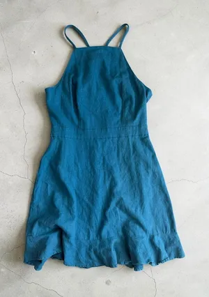 BCBGENERATION Blue High Neck Linen Blend Skater Dress Size 2 thumbnail 1