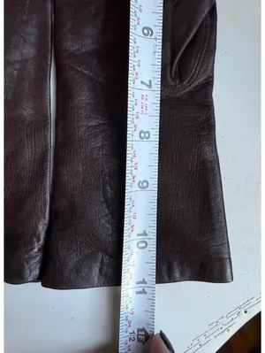 Vintage Long Brown Leather Gloves with Blue Knit Lining Size 7 thumbnail 6