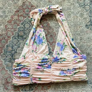 •Zara floral halter neck ruched top NWOT• Size XL thumbnail 1