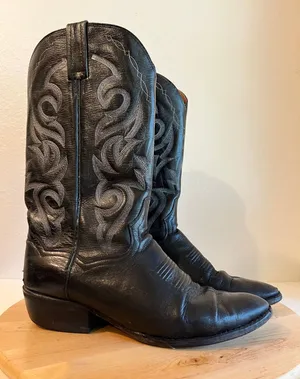 Vintage Dan Post Classic Black Genuine Leather Western Boots Size 9 Women's thumbnail 1