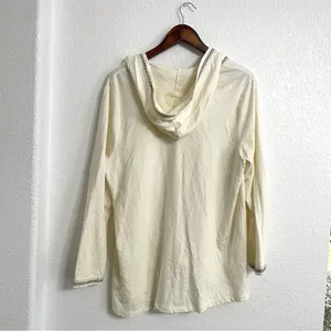 J Jill Womens Cardigan Ivory One Button Emroidered Hooded Cotton Size Large thumbnail 2