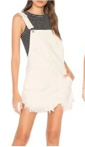 Free People Women's Size-0 Torn Up Jumper Dress‎ Skirt Overall White thumbnail 1