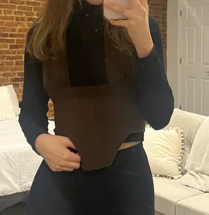 Tic Toc Brown Corset Tie Top thumbnail 1