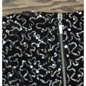 NWT Alex & Sophia Cropped Faux-Pearl-Trim Sequin Velvet Top Charcoal Black 2XS thumbnail 8