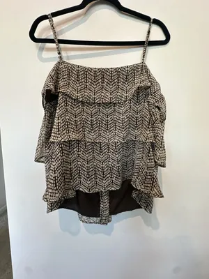 a.n.a A New Approach Brown and Beige Patterned Layered Ruffle Spaghetti Strap To thumbnail 3