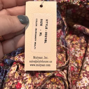 Sim &‎ Sam Brown Floral Ruched Peplum Top Open Back Tie Short Sleeve Size XL thumbnail 5