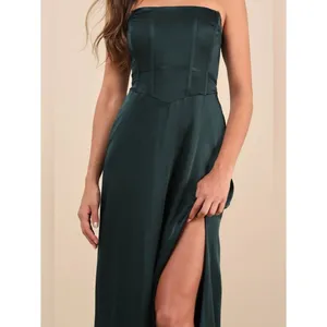 Lulus Extraordinary Presence Dark Green Satin Strapless Maxi Dress Size XS NWT thumbnail 4