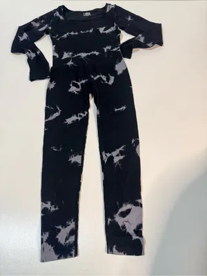 Women's Black Tie-Dye Long-Sleeve Jumpsuit thumbnail 4