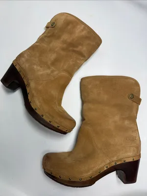 UGG Lynnea S/N 3204 Fold Over Leather Clog Chunky Fur-lined Boots S-602 Sz 9 thumbnail 3