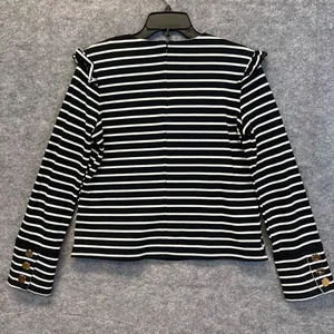 ENGLISH FACTORY Top Women's Small Black White Striped Ruffled‎ Trim Long Sleeve thumbnail 9