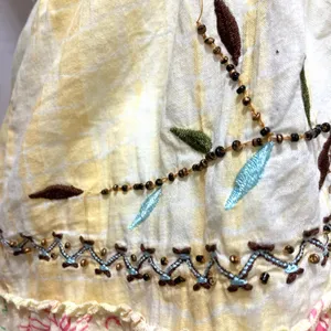 Vintage Y2K Tokyo Denim Yellow Silk Hippie Embroider Bead Tank Blouse Top Medium thumbnail 8