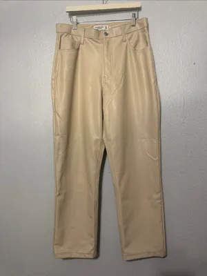 Abercrombie & Fitch Cream Vegan Leather The 90s Straight Pants - Size 31 / 12S thumbnail 2