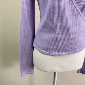 Aerie Lavender Purple Waffle Knit Faux Wrap Long Sleeve Top V-Neck Medium thumbnail 5