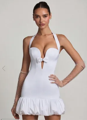 Oh Polly White Halter Mini Dress with Bow Detail thumbnail 1
