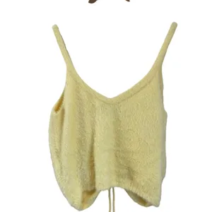 Hollister Fuzzy Ruched Front Tank Top Yellow Soft Knit Y2K Aesthetic‎ Size M thumbnail 3