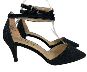 Journee Collection Women's 6.5 MW Black Luela Glitter Ankle Wrap Pump thumbnail 1