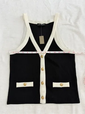 J.Crew Black & White Ribbed Button Front Tank Top Gold Buttons Size S NWT thumbnail 8