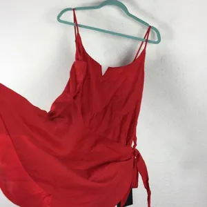 NEW Lulus Sunny Oasis Mini Dress XL Coral Red Ruffled Faux-Wrap Sleeveless thumbnail 12